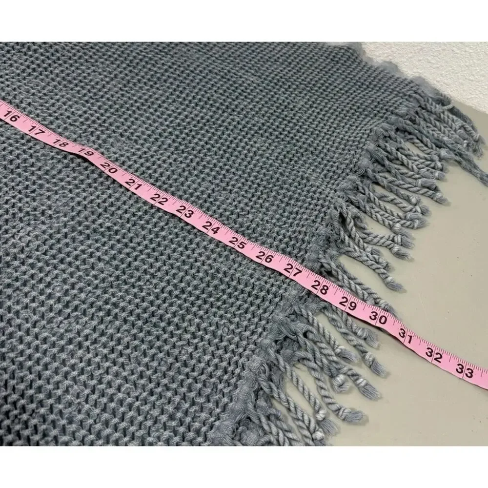 Teema Turkish Cotton Waffle Towel 54X27 Fringe Gray/ Blue Stonewash Natural